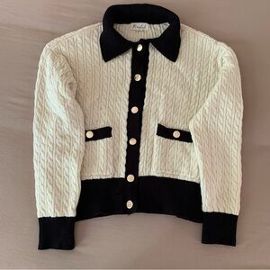 Marled Black and Cream Knit Sweater